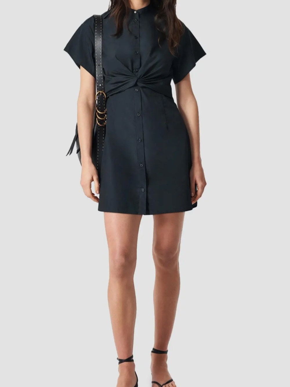 Rag & Bone Gretchen Poplin Twist Mini Shirtdress Black Size 8